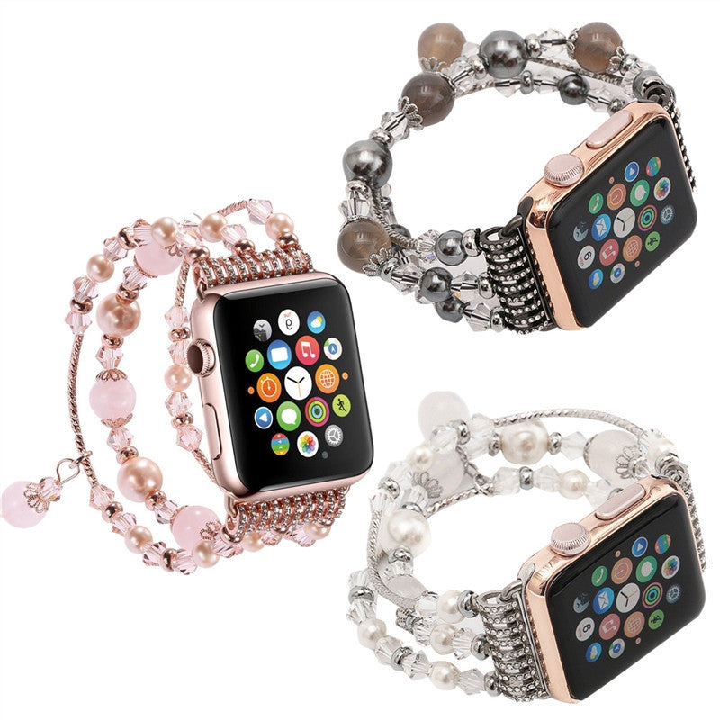 Women Handmade Elastic Stretch Beaded Natural Stone Bracelet for Apple Watch