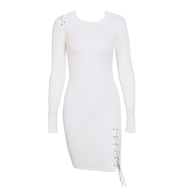 Side Leg Lace up knitted sweater dress