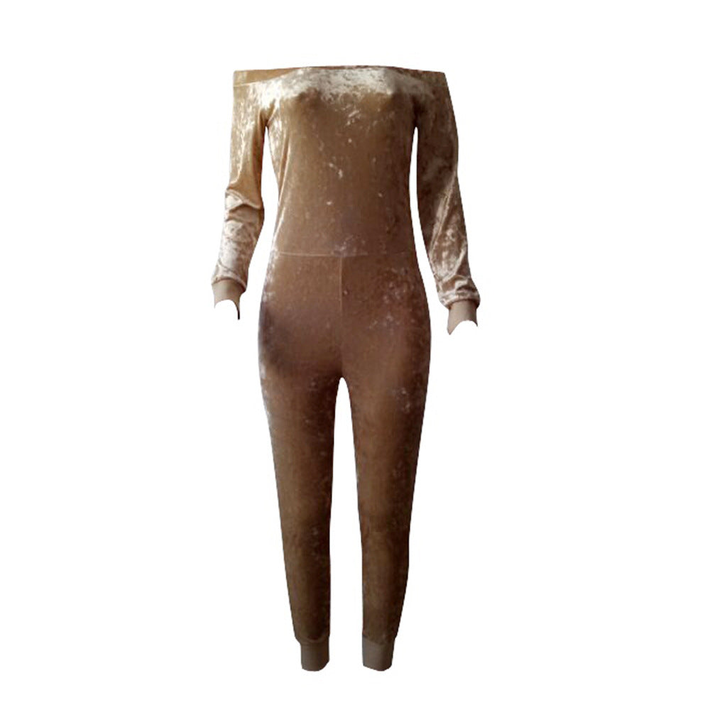 Boho Chic Off The Shoulder Velvet Jumpsuit Champagne