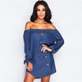womens Sundress Solid Bow Long Sleeve Mini Beach Dress