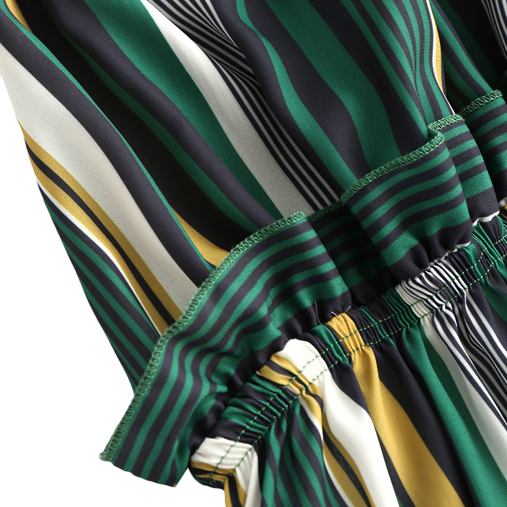 Vacation Striped Ruffled Backless Halter Maxi Dress