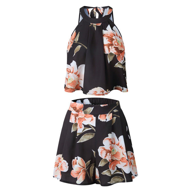 Two piece Floral  Bohemian Beach Casual Playsuit