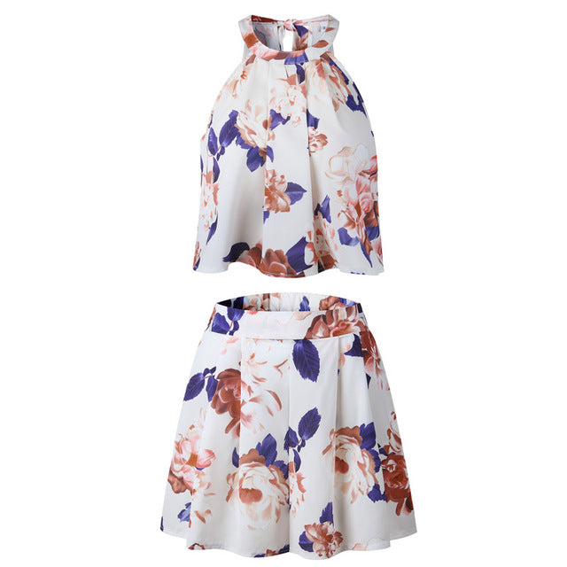 Two piece Floral  Bohemian Beach Casual Playsuit