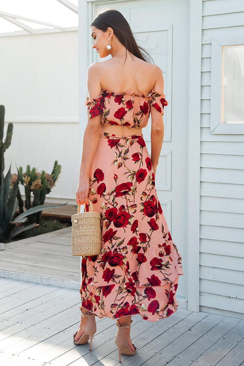 Off the shoulder ruffle two piece summer beach set