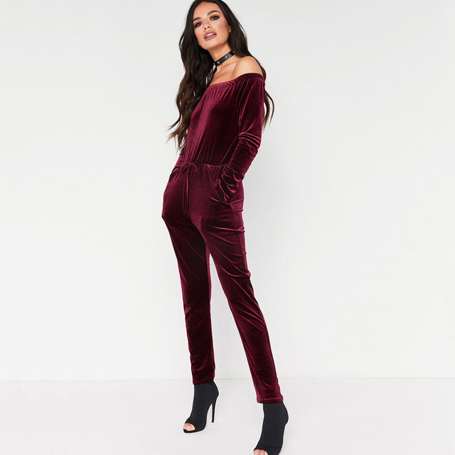 Elegant Off The  Shoulder Velvet Jumpsuit