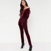 Elegant Off The  Shoulder Velvet Jumpsuit