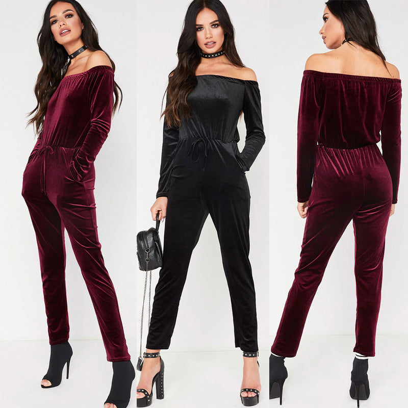Elegant Off The  Shoulder Velvet Jumpsuit