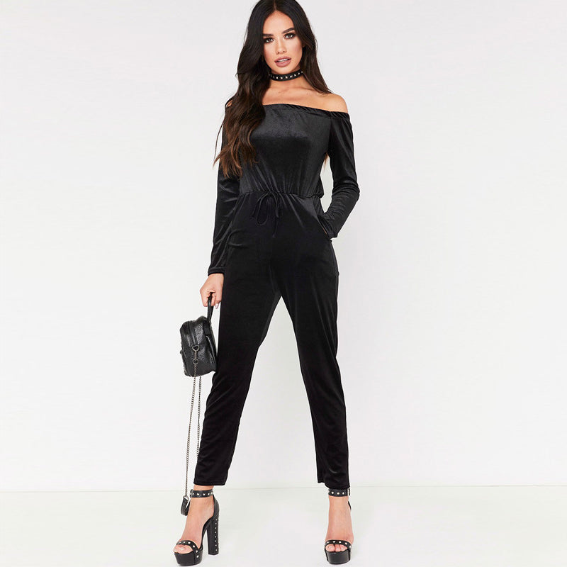 Elegant Off The  Shoulder Velvet Jumpsuit