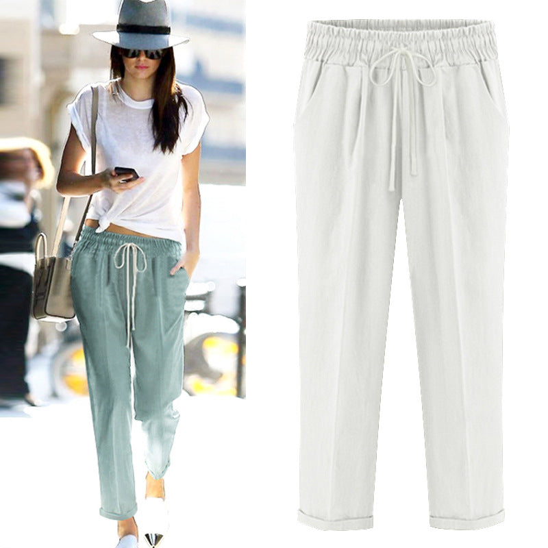 Cropped Cotton Elastic Casual Lady Capri Trousers M - 6XL