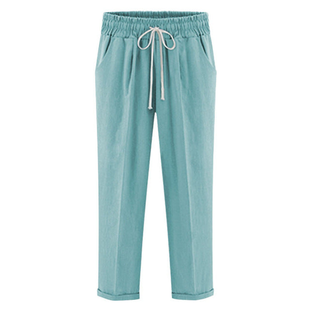 Cropped Cotton Elastic Casual Lady Capri Trousers M - 6XL