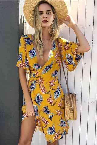 Off the Shoulder Floral Embroidery Long Flare Sleeve Mini Dress