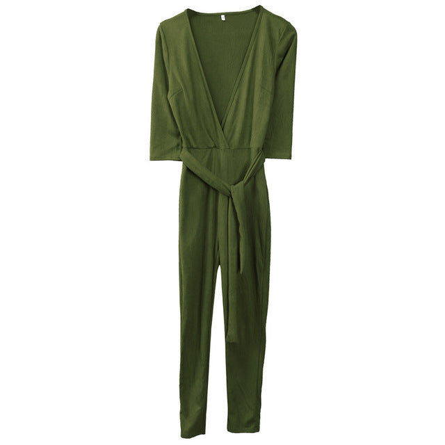 Women's Sexy Long Sleeve V-Neck Bodycon Jumpsuit