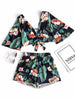 Floral Neck Cropped Top / High Waisted Lace shorts