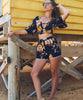 Floral Neck Cropped Top / High Waisted Lace shorts