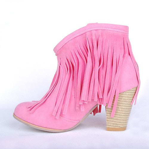 Tassels Fringe Chunky Cowboy Booties
